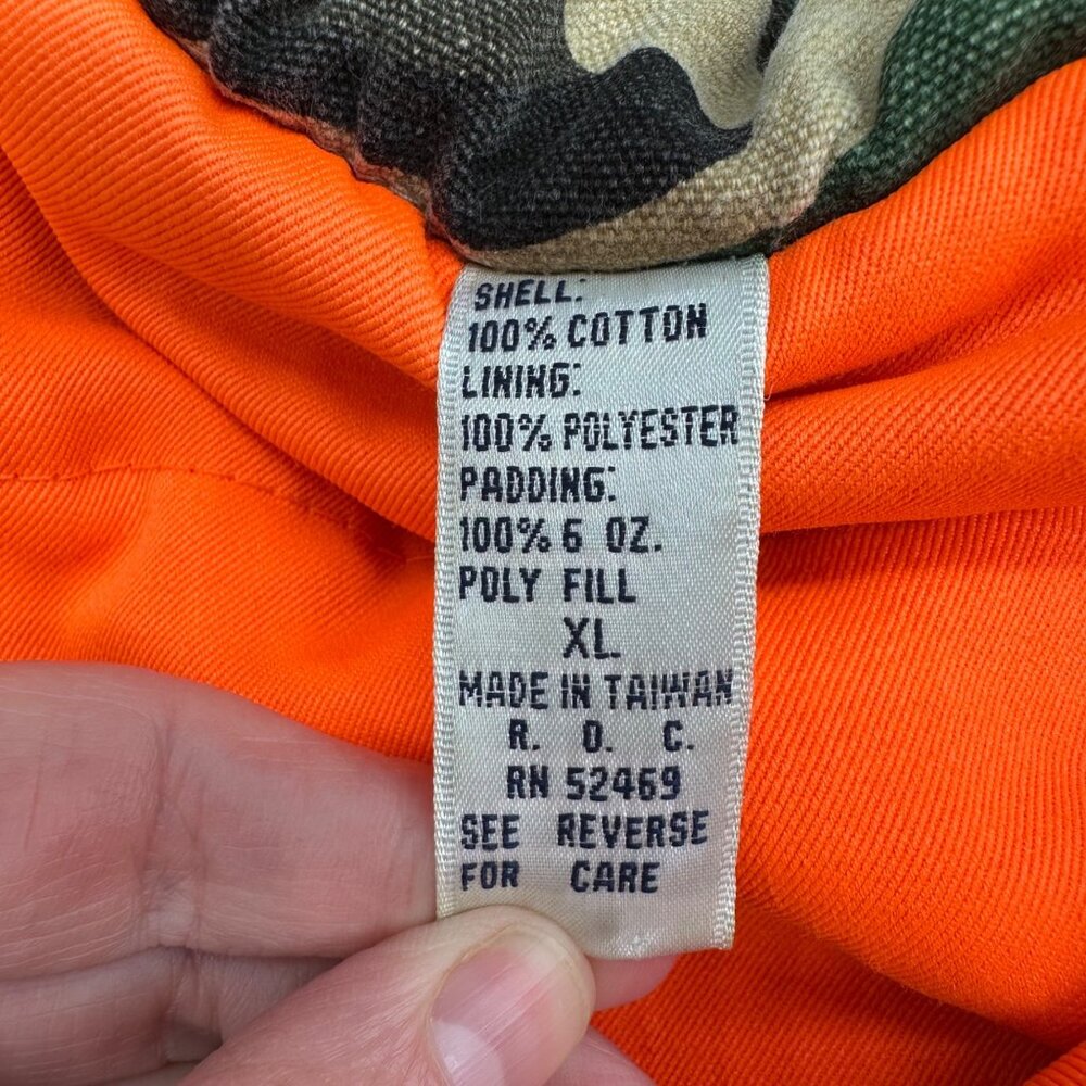 Vintage Reversible Camo Hunter Orange Puffer Vest 1980s Sports Afield Taiwan - Picture 7 of 16